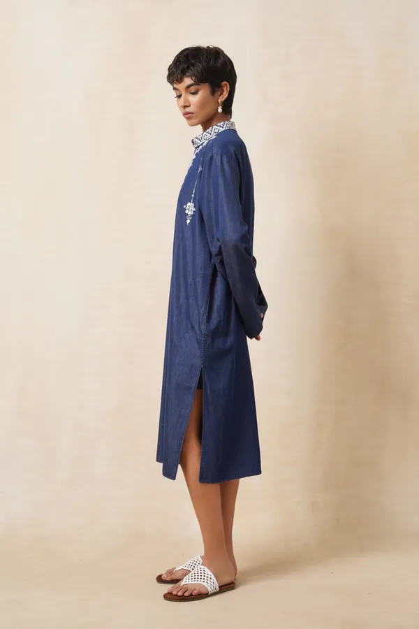 Dark_Blue_Denim_Long_Embroidery_Kurta_For_Women
