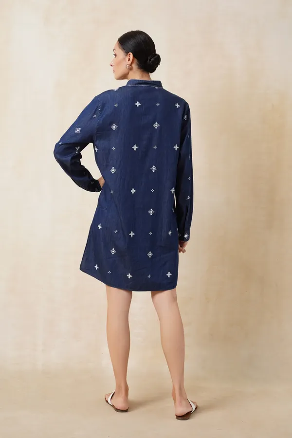 Dark_Blue_Denim_Short_Embroidery_Kurta_For_Women