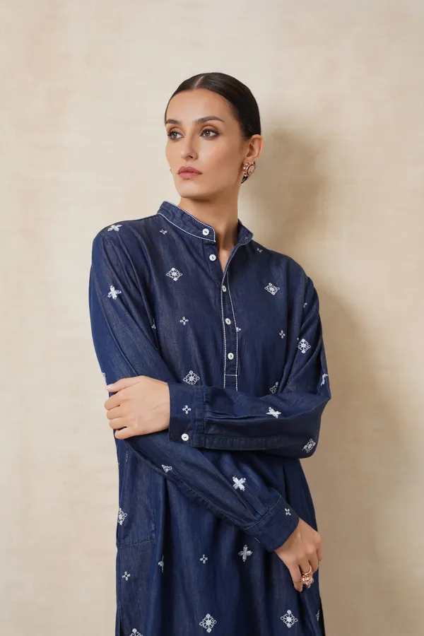 Dark_Blue_Denim_Short_Embroidery_Kurta_For_Women