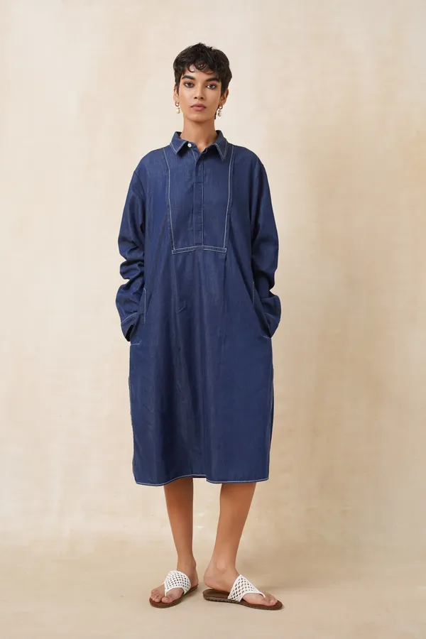 Dark_Blue_Denim_Long_Kurta_For_Women