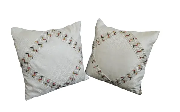 Multicolour_Elegant_Handmade_Brocade_Pillow_Covers_|_Diamond-Shaped_Self-Printed_Design_With_Multicolor_Lace_|_Luxurious_Decorative_Cushion_Covers_For_Sofa,_Bed_&_Home_Decor,_pack_of_2