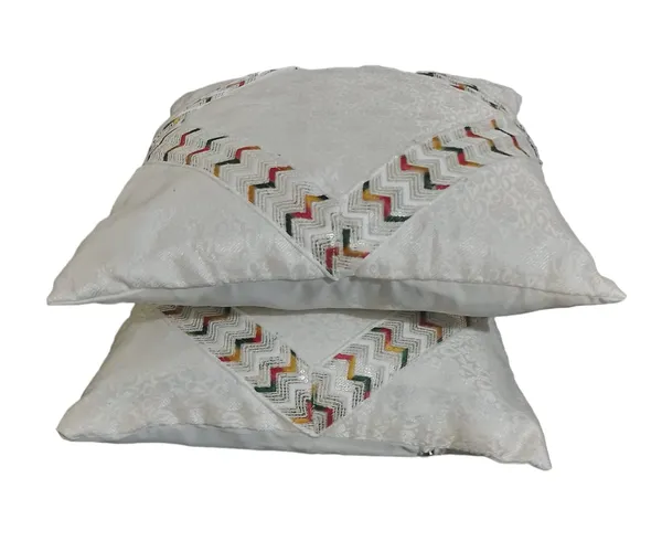 Multicolour_Elegant_Handmade_Brocade_Pillow_Covers_|_Diamond-Shaped_Self-Printed_Design_With_Multicolor_Lace_|_Luxurious_Decorative_Cushion_Covers_For_Sofa,_Bed_&_Home_Decor,_pack_of_2