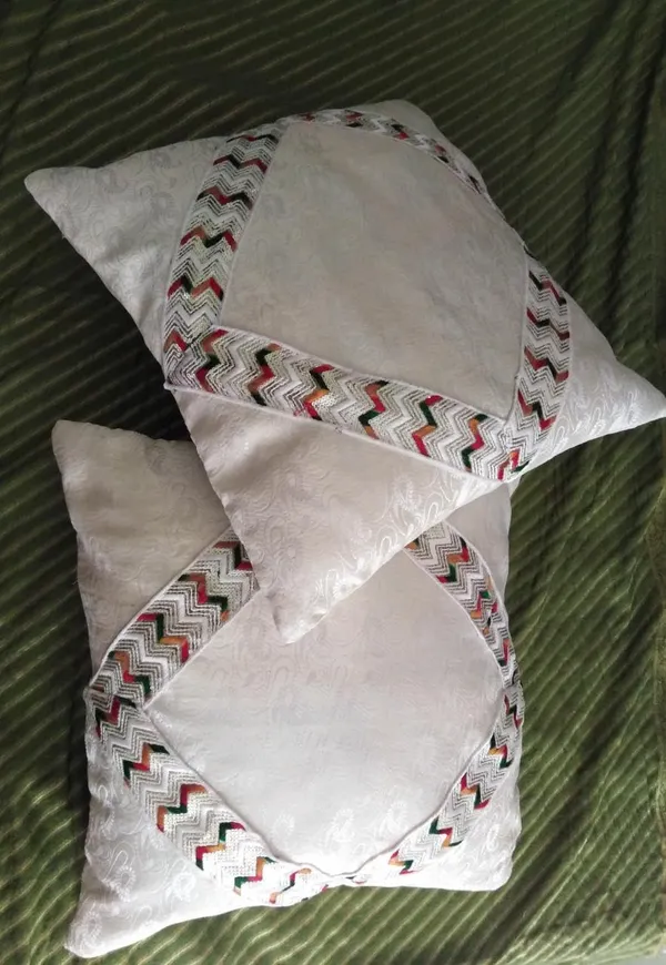 White_Handmade_White_Banarsi_Brocade_&_Multicolor_Lace_Cushion_Covers_-_Elegant_Home_Decor_With_Convenient_Zipper_Closure