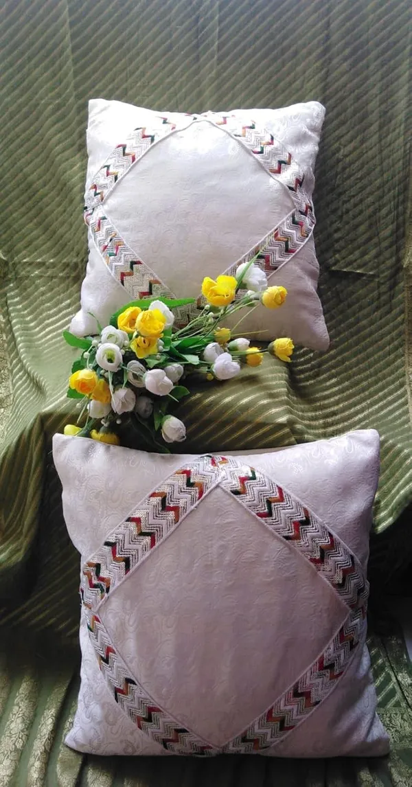 White_Handmade_White_Banarsi_Brocade_&_Multicolor_Lace_Cushion_Covers_-_Elegant_Home_Decor_With_Convenient_Zipper_Closure
