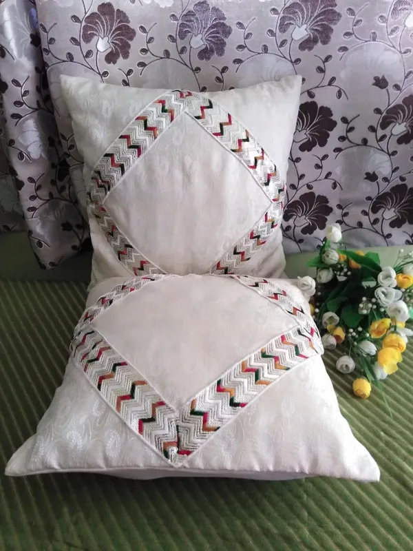 White_Handmade_White_Banarsi_Brocade_&_Multicolor_Lace_Cushion_Covers_-_Elegant_Home_Decor_With_Convenient_Zipper_Closure