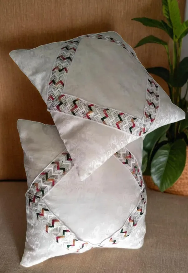 White_Handmade_White_Banarsi_Brocade_&_Multicolor_Lace_Cushion_Covers_-_Elegant_Home_Decor_With_Convenient_Zipper_Closure_(Pack_Of_2)