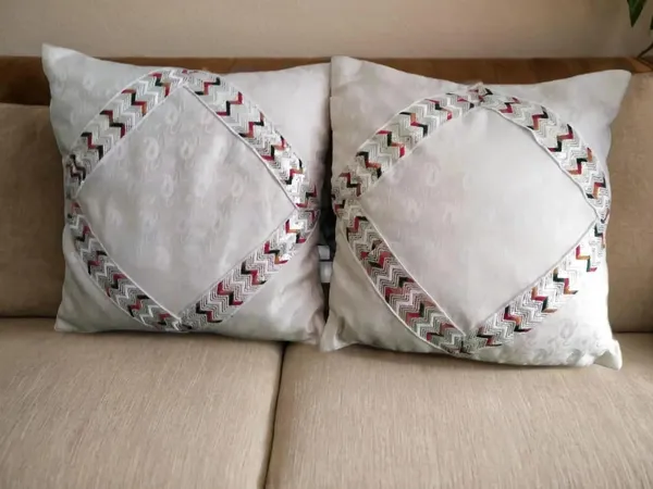 White_Handmade_White_Banarsi_Brocade_&_Multicolor_Lace_Cushion_Covers_-_Elegant_Home_Decor_With_Convenient_Zipper_Closure_(Pack_Of_2)