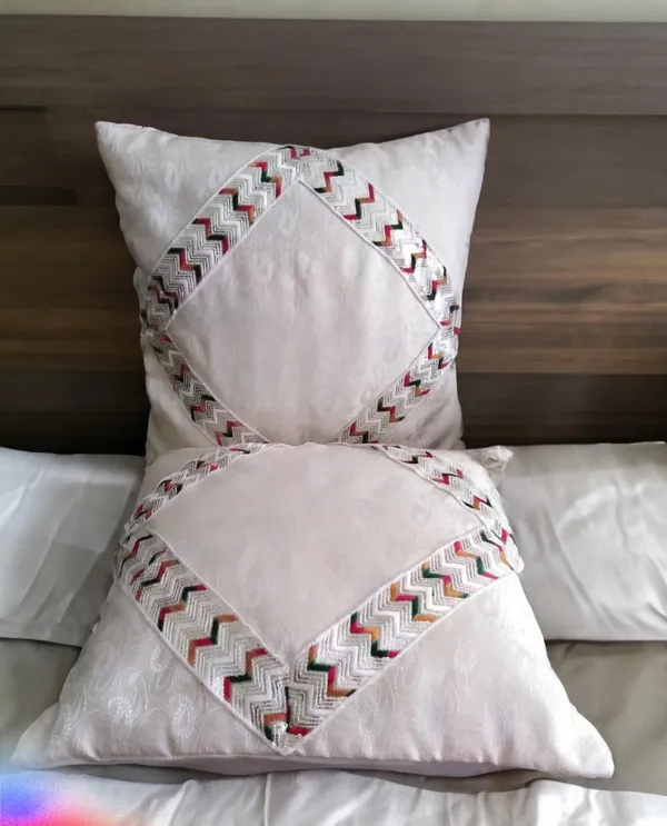 White_Handmade_White_Banarsi_Brocade_&_Multicolor_Lace_Cushion_Covers_-_Elegant_Home_Decor_With_Convenient_Zipper_Closure_(Pack_Of_2)