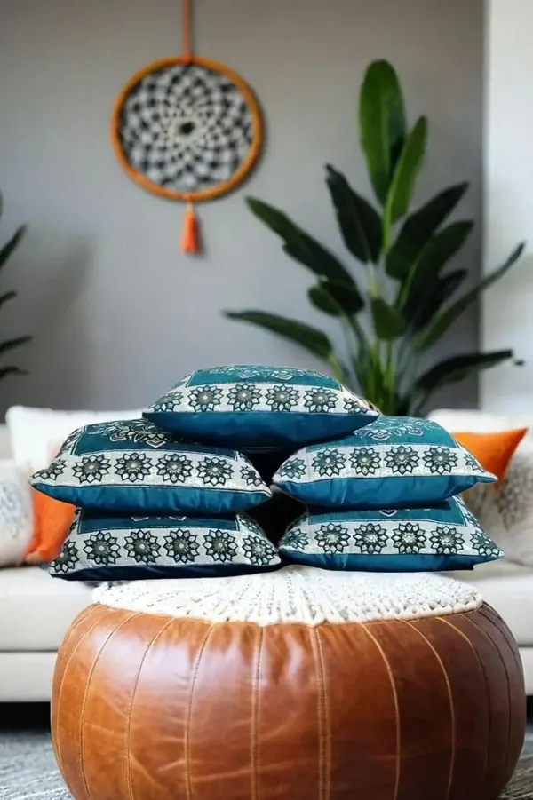 Pack_Of_5_Turquoise_Cozy_Comfort:_Luxurious_Cushion_Covers_For_Stylish_Home_Decor,_Shenil_Cushion_Covers_With_Zip_Closure_In_Floral_Turquoise_Cream