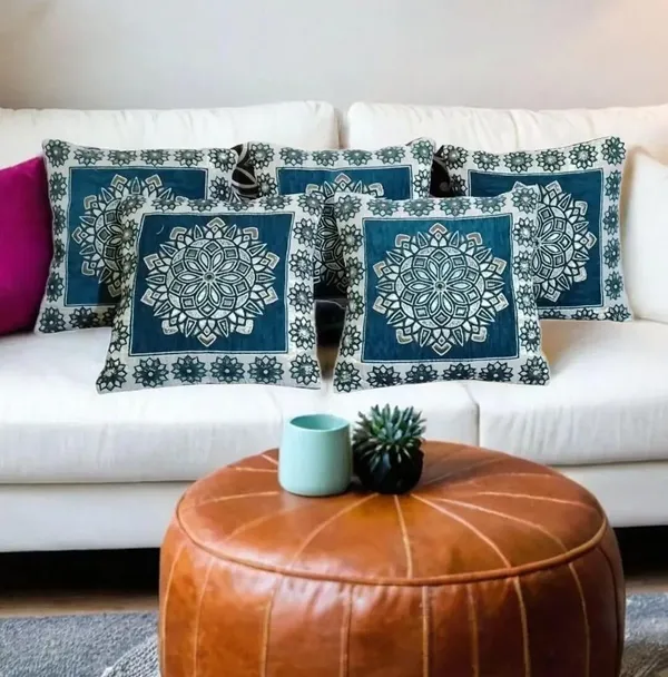 Pack_Of_5_Turquoise_Cozy_Comfort:_Luxurious_Cushion_Covers_For_Stylish_Home_Decor,_Shenil_Cushion_Covers_With_Zip_Closure_In_Floral_Turquoise_Cream