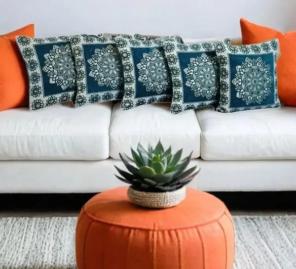 Pack_Of_5_Turquoise_Cozy_Comfort:_Luxurious_Cushion_Covers_For_Stylish_Home_Decor,_Shenil_Cushion_Covers_With_Zip_Closure_In_Floral_Turquoise_Cream