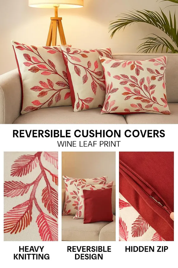 Wine_Reversible_Cushion_Covers_Heavy_Knitting_Wine_Leaf_Print_Throw_Pillow_Covers_With_Hidden_Zip_|_Latest_Trending_Sofa_Cushion_Cover_For_Living_Room,_Bed_&_Home_Decor