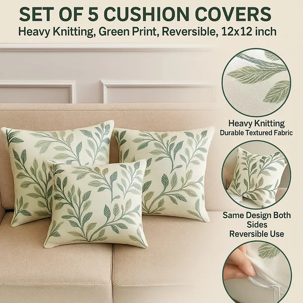 Green_Heavy_Knitting_Leaf_Print_Reversible_Cushion_Covers_,_Hidden_Zip_Closure,_Designer_Sofa_Decor_Pillow_Covers_(Pack_Of_5)