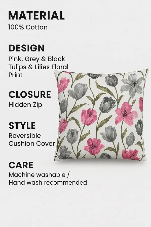 Pack_Of_2_Multicolor_Floral_Cotton_Cushion_Throw_Pillow_Covers_With_Tulips_&_Lilies_Design,_Reversible_Decorative_For_Sofa,_Couch,_Living_Room_&_Bedroom_With_Hidden_Zip
