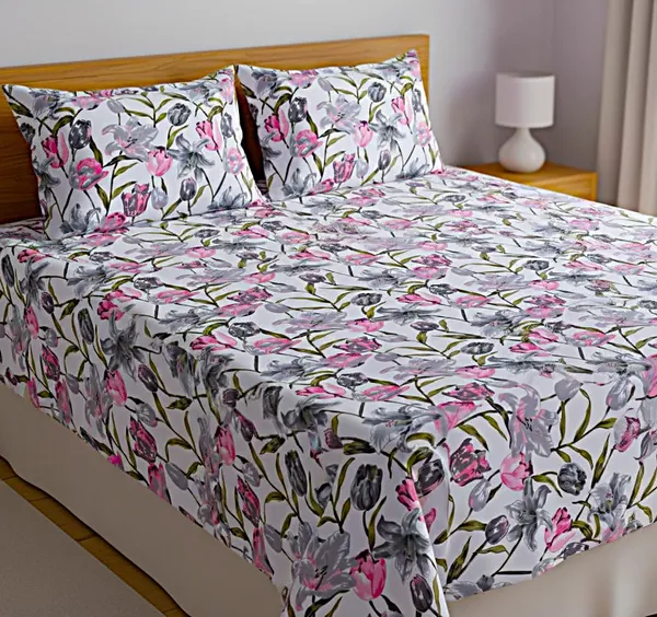 Multicolor_Floral_Print_Double_Bedsheet_With_Tulips_&_Lilies_Design_1_Double_Bed_Sheet
