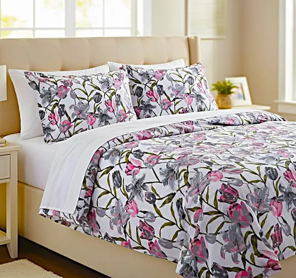Multicolor_Floral_Print_Double_Bedsheet_With_Tulips_&_Lilies_Design_1_Double_Bed_Sheet