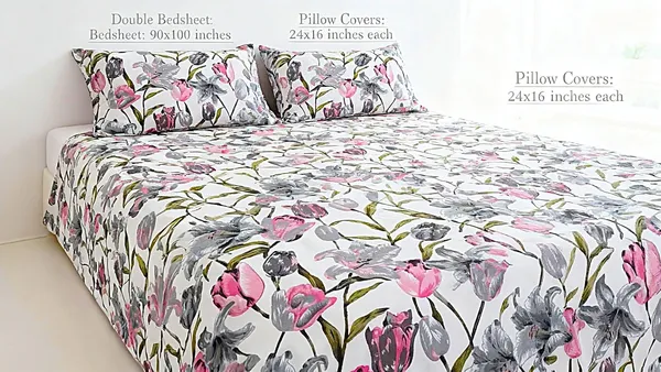 Multicolor_Floral_Print_Double_Bedsheet_With_Tulips_&_Lilies_Design_1_Double_Bed_Sheet