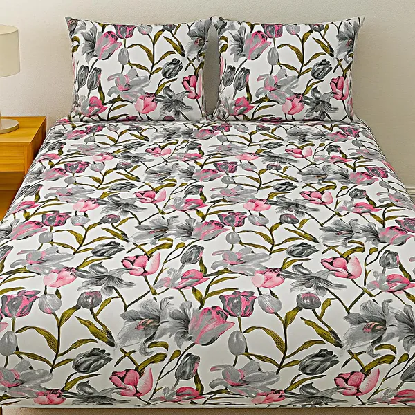 Multicolor_Floral_Print_Double_Bedsheet_With_Tulips_&_Lilies_Design_1_Double_Bed_Sheet