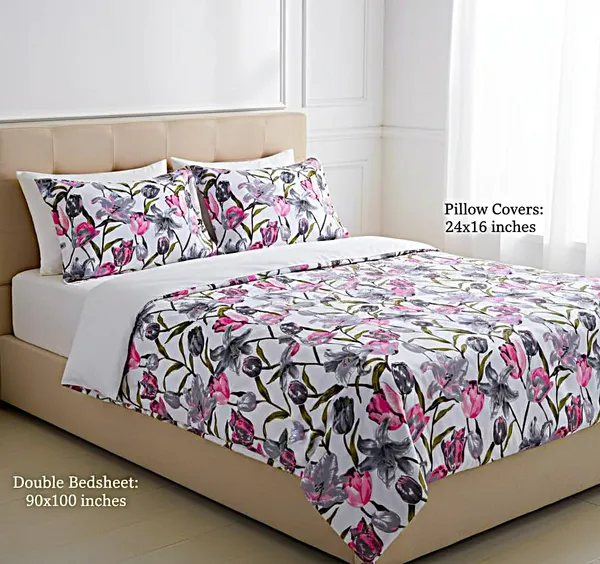 Multicolor_Floral_Print_Double_Bedsheet_With_Tulips_&_Lilies_Design_1_Double_Bed_Sheet