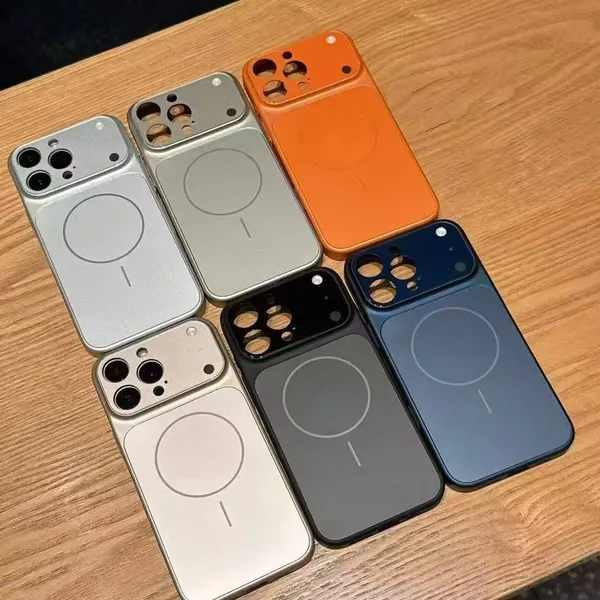 Blue__Premium_Metal_I_Phone_14_Pro_Max_Into_17_Pro_Series_Case,_Coral_Orange_Silicone,_Wireless_Charging_Compatible,_Camera_Protection,_Professional_Design