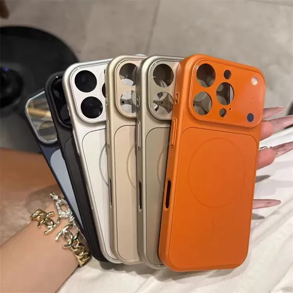 Blue__Premium_Metal_I_Phone_14_Pro_Max_Into_17_Pro_Series_Case,_Coral_Orange_Silicone,_Wireless_Charging_Compatible,_Camera_Protection,_Professional_Design