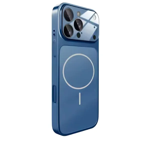 Blue__Premium_Metal_I_Phone_14_Pro_Max_Into_17_Pro_Series_Case,_Coral_Orange_Silicone,_Wireless_Charging_Compatible,_Camera_Protection,_Professional_Design