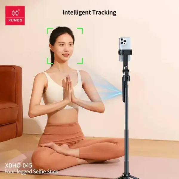 AK_PREMIUM_Auto_Tracking_Four-Legged_Selfie_Stick_Tripod_with_360°_Rotation,_Intelligent_Face_Tracking,_Detachable_Remote_&_1/4”_Screw_–_For_Smartphones,_Action_Cameras_&_Vlogging
