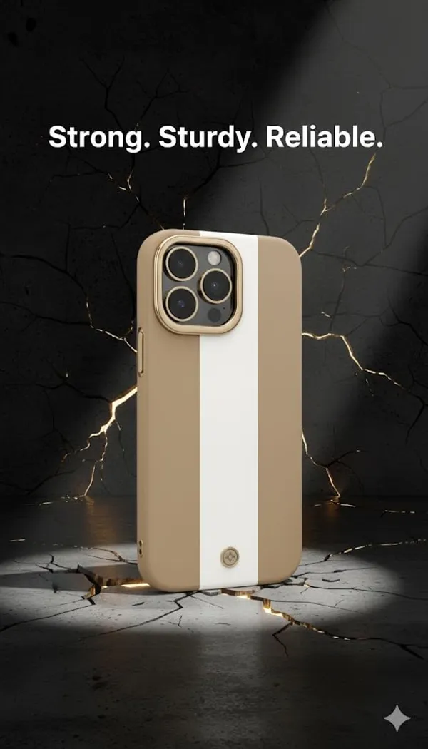 White_&_Brown_Premium_Sillicon_Case_For_Iphone16Pro_Max,_Tan_And_White_With_Gold_Accents,_Wireless_Compatible,_Executive_Style_Cover,_2Cm_Slim_Design