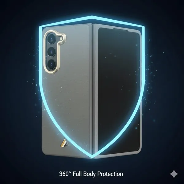 Grey_Luxury_Carbon_Fiber_Texture_Phone_Case_For_Galaxy_Zfold_5_With_Gold_Camera_Ring_And_Detachable_Bumper_Slim_Hybrid_Protective_Soft_Tpu_&_Pc_Cover