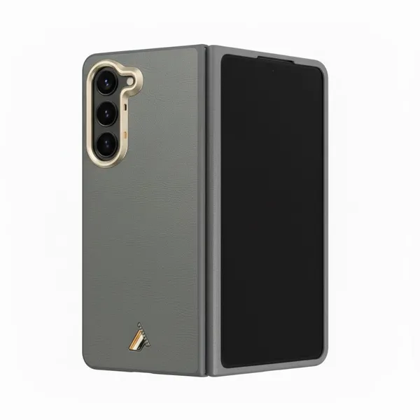 Grey_Luxury_Carbon_Fiber_Texture_Phone_Case_For_Galaxy_Zfold_5_With_Gold_Camera_Ring_And_Detachable_Bumper_Slim_Hybrid_Protective_Soft_Tpu_&_Pc_Cover