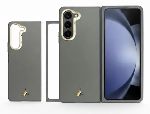 Grey_Luxury_Carbon_Fiber_Texture_Phone_Case_For_Galaxy_Zfold_5_With_Gold_Camera_Ring_And_Detachable_Bumper_Slim_Hybrid_Protective_Soft_Tpu_&_Pc_Cover
