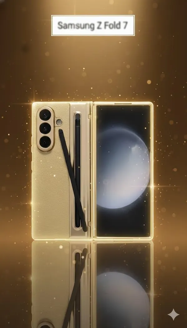 Golden_Premium_Protective_Case_For_Samsung_Galaxy_Z_Fold_7,_Gold,_Leather_Textured,_Built-In_Stylus_Holder_With_Screen_Protector