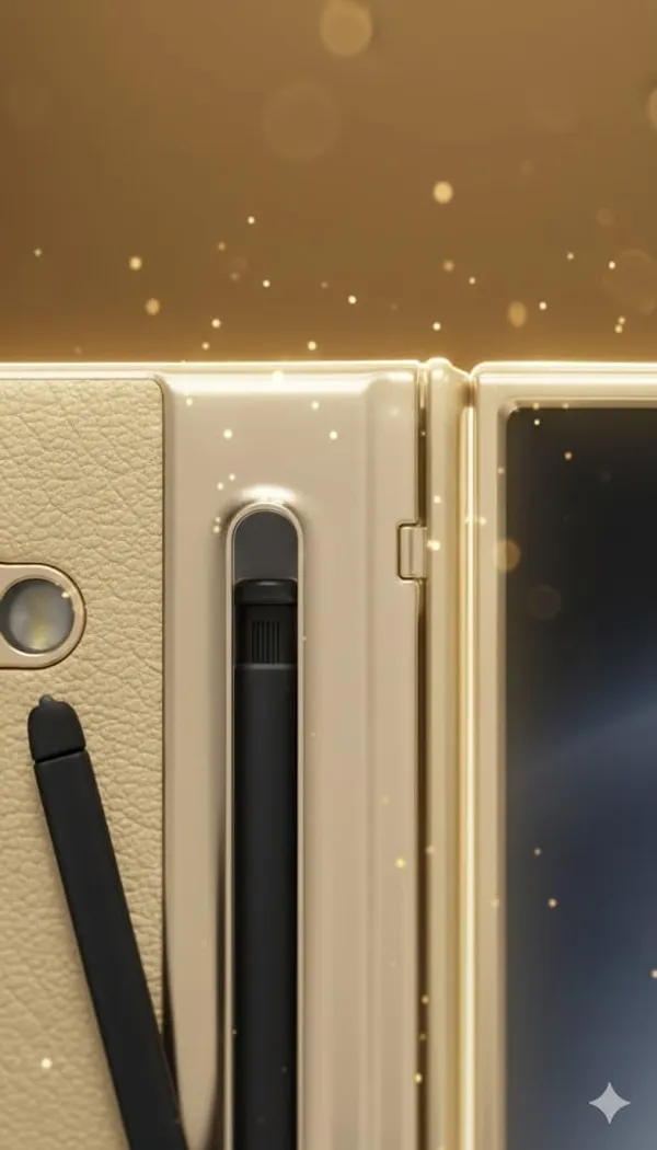 Golden_Premium_Protective_Case_For_Samsung_Galaxy_Z_Fold_7,_Gold,_Leather_Textured,_Built-In_Stylus_Holder_With_Screen_Protector