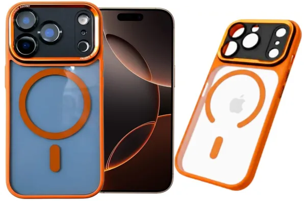 Orange_Premium_Crystal_Clear_Protective_Case_For_Iphone_17_Pro,_Brown_With_Gold_Accent,_Magsafe_Compatible_Camera_Lens_Protection
