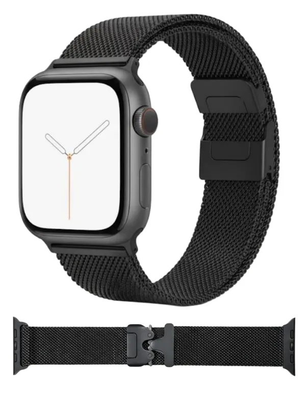 Black_Stainless_Steel_Mesh_Band_For_Apple_Watch,_Black,_46Mm,_Compatible_With_46Mm_Iwatch_Series,_Metal_Replacement_Strap