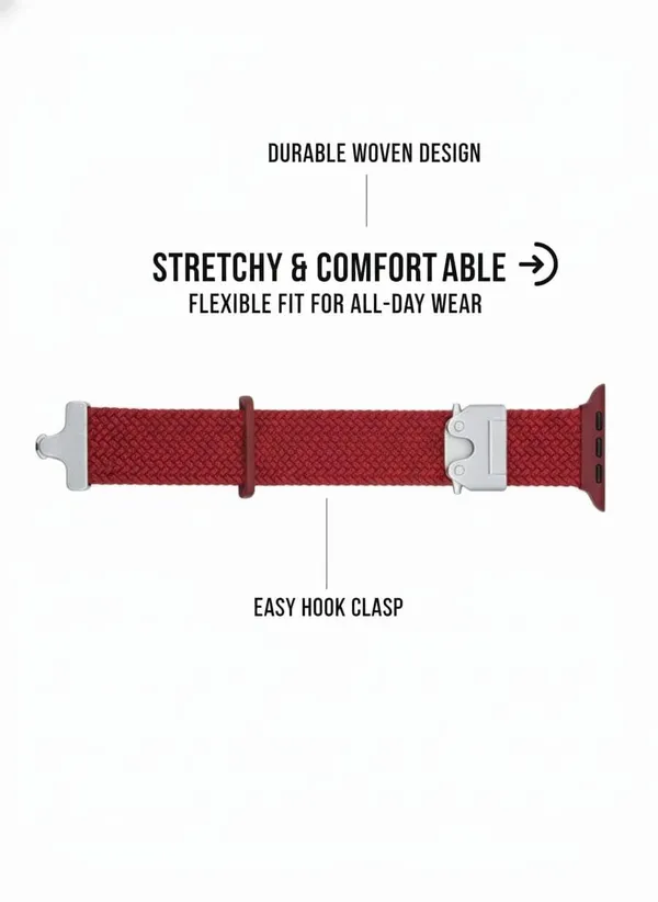 Maroon_Braided_Nylon_Watch_Band_For_Apple_Iwatch,_Red,_Stretchy_Comfortable_Design,_46Mm,_With_Easy_Hook_Clasp,_Durable_Woven_Material