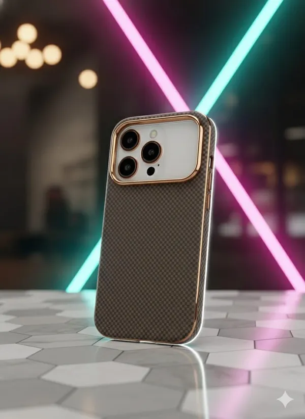 Gold_Carbon_Fiber_Case_For_Iphone_17_Pro_Series_Slim_Fit_Protective_Cover,_Wireless_Charging_Compatible,_Anti-Scratch,_Lightweight_Luxury_Design