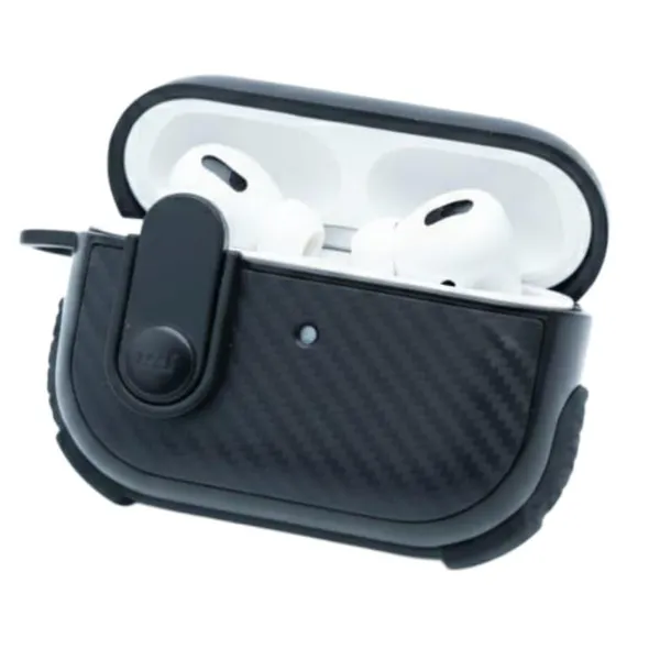 Black_Carbon_Fiber_Rugged_Case_For_Airpods_Pro_2_With_Secure_Lock,_Shockproof_Hard_Shell_Protective_Cover_With_Keychain,_Wireless_Charging_Compatible_For_Apple_Air_Pods_Pro_2