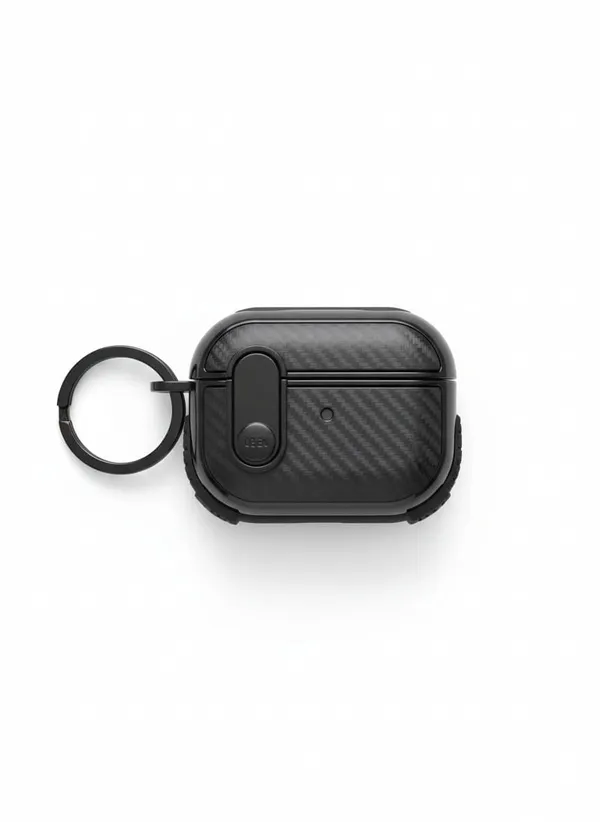 Black_Carbon_Fiber_Rugged_Case_For_Airpods_Pro_2_With_Secure_Lock,_Shockproof_Hard_Shell_Protective_Cover_With_Keychain,_Wireless_Charging_Compatible_For_Apple_Air_Pods_Pro_2