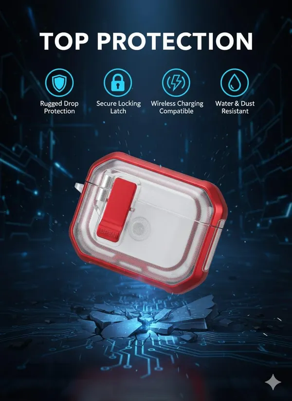 Multicolor_Premium_Waterproof_Case_For_Airpods_Pro_2,_Carabiner_Clip,_Clear_Hard_Shell_With_Red_Accents,_Shockproof_Protection,_Front_Lock_Mechanism,_Wireless_Charging_Compatible