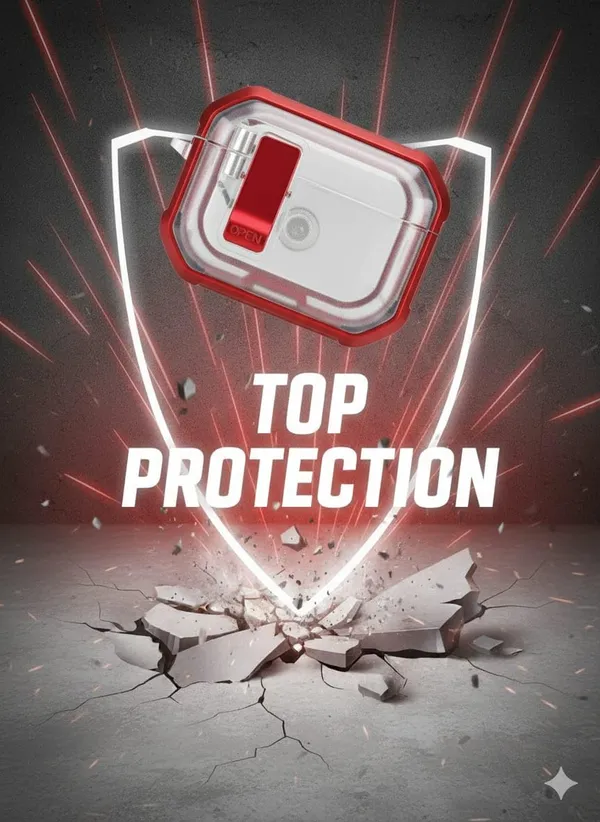 Multicolor_Premium_Waterproof_Case_For_Airpods_Pro_2,_Carabiner_Clip,_Clear_Hard_Shell_With_Red_Accents,_Shockproof_Protection,_Front_Lock_Mechanism,_Wireless_Charging_Compatible