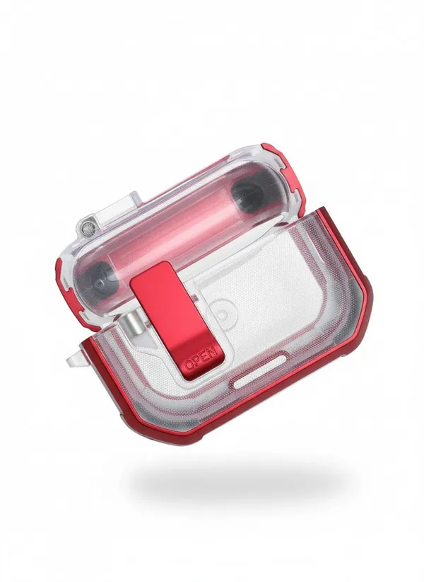 Multicolor_Premium_Waterproof_Case_For_Airpods_Pro_2,_Carabiner_Clip,_Clear_Hard_Shell_With_Red_Accents,_Shockproof_Protection,_Front_Lock_Mechanism,_Wireless_Charging_Compatible
