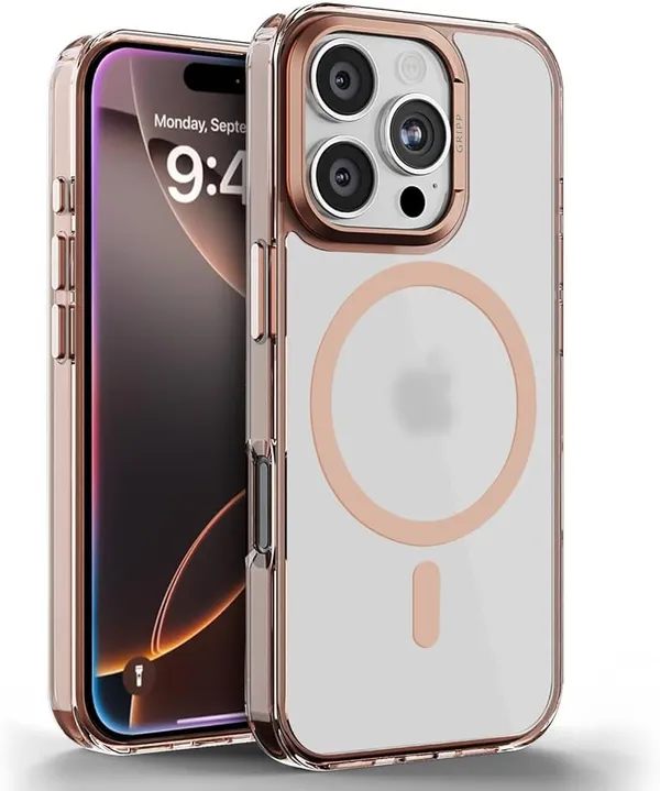 Orange_Crystal_Clear_Magnetic_Case_For_Iphone_16_Series,_[Rose_Gold]_Electroplated_Bumper,_Shockproof_Slim_Fit_Protective_Cover,_Compatible_With_Wireless_Charging_(Iphone_16_Pro_Max)