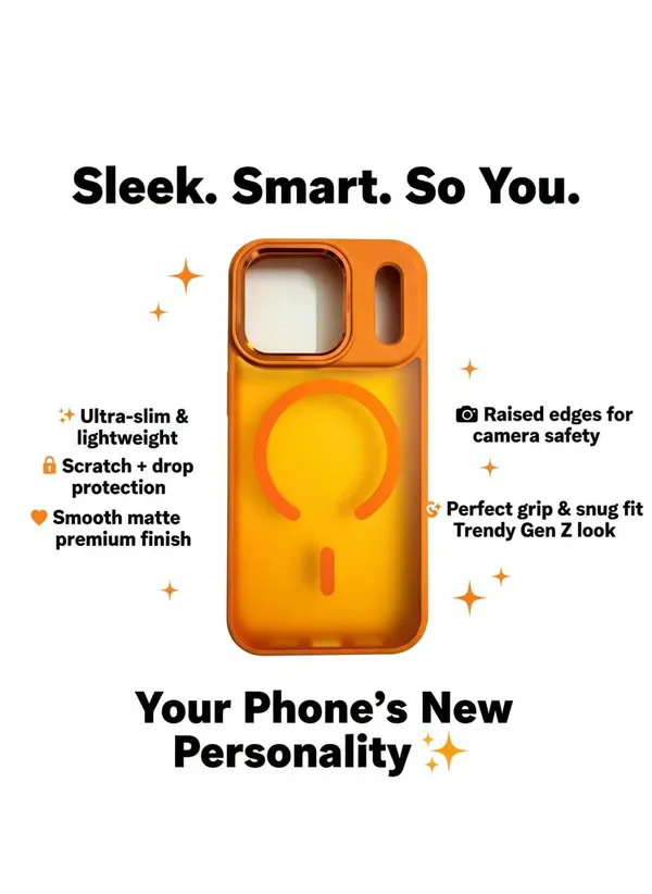 Orange_Slim_Fit_Case_For_Iphone_17_Series,_Semi-Transparent_Matte_Hard_Back,_Soft_Bumper,_Magnet-Enabled_For_Wireless_Charging_Anti-Scratch_Protective_Shell_Shockproof_Bumper_Case_(Iphone_17_Pro_Max)