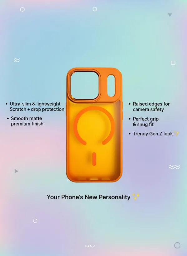 Orange_Slim_Fit_Case_For_Iphone_17_Series,_Semi-Transparent_Matte_Hard_Back,_Soft_Bumper,_Magnet-Enabled_For_Wireless_Charging_Anti-Scratch_Protective_Shell_Shockproof_Bumper_Case_(Iphone_17_Pro_Max)