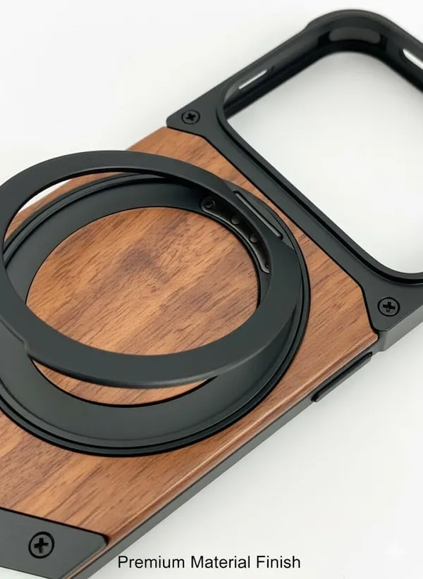 Black_&_Brown_Premium_Wood_And_Metal_Phone_Case_For_Iphone_17_Pro,_Water-Resistant_Design_With_Ring_Holder,_Protective_Bumper_Cover,_Wireless_Compatible