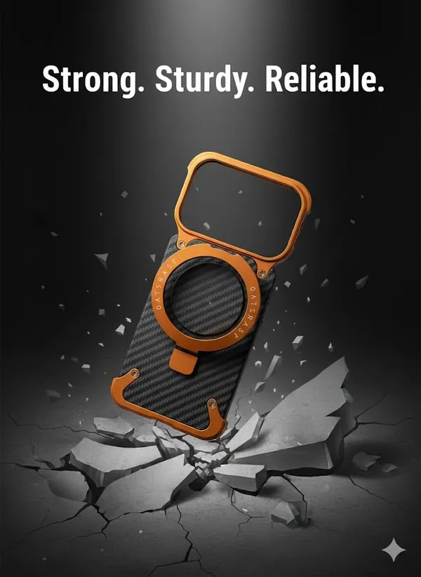 Orange_&_Black_Premium_Carbon_Fiber_Phone_Case_For_Iphone_17_Pro_Max,_Shockproof_With_Orange_Metal_Frame,_Military-Grade_Drop_Protection