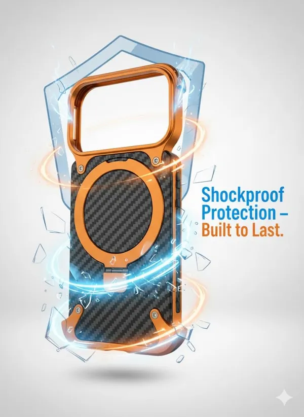Orange_&_Black_Premium_Carbon_Fiber_Phone_Case_For_Iphone_17_Pro_Max,_Shockproof_With_Orange_Metal_Frame,_Military-Grade_Drop_Protection