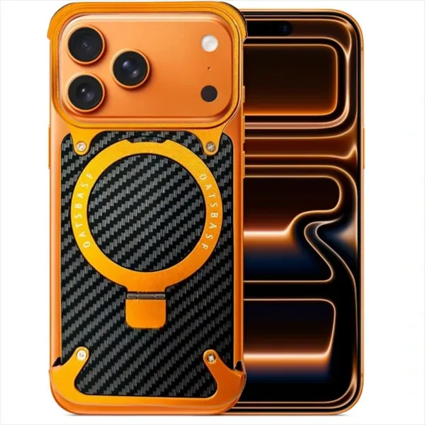 Orange_&_Black_Premium_Carbon_Fiber_Phone_Case_For_Iphone_17_Pro_Max,_Shockproof_With_Orange_Metal_Frame,_Military-Grade_Drop_Protection