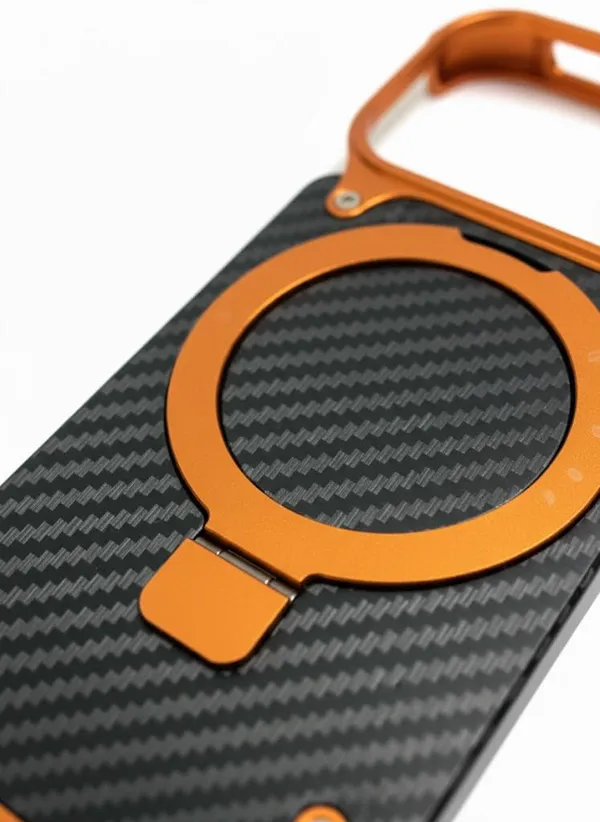 Orange_&_Black_Premium_Carbon_Fiber_Phone_Case_For_Iphone_17_Pro_Max,_Shockproof_With_Orange_Metal_Frame,_Military-Grade_Drop_Protection